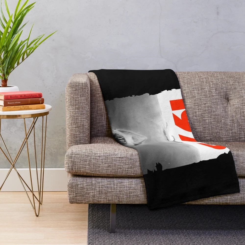 Jaws 1975 fan art plush blanket with vintage movie-inspired design