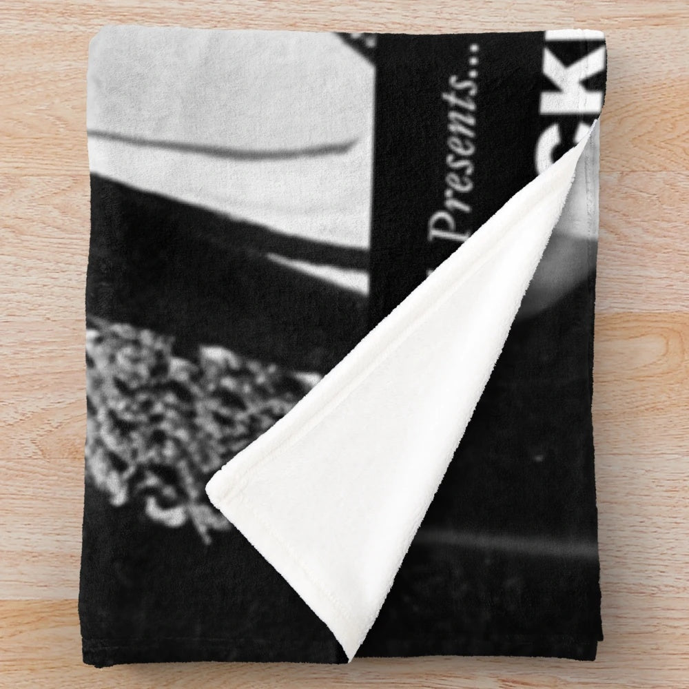 Vintage-inspired Jeff Buckley plush blanket featuring a classic rock and folk music aesthetic