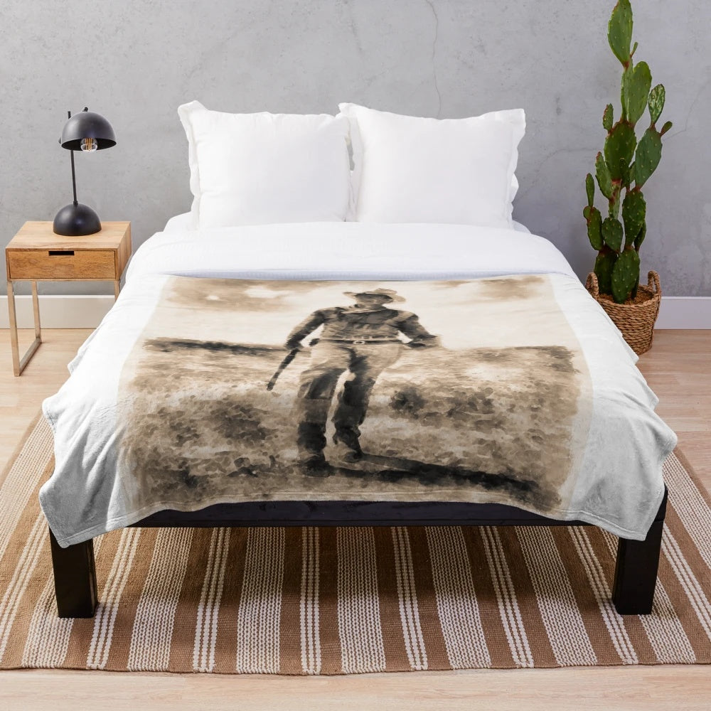 John Wayne Plush Blanket with Vintage Western Motif