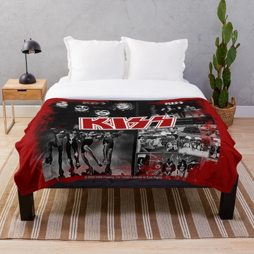 Vintage inspired KISS rock band plush blanket