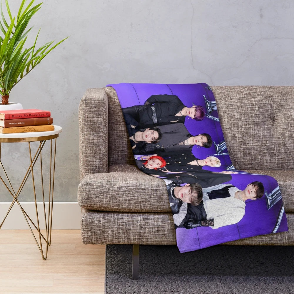 Vintage-inspired plush blanket featuring the album cover art of the Korean boy band Stray Kids