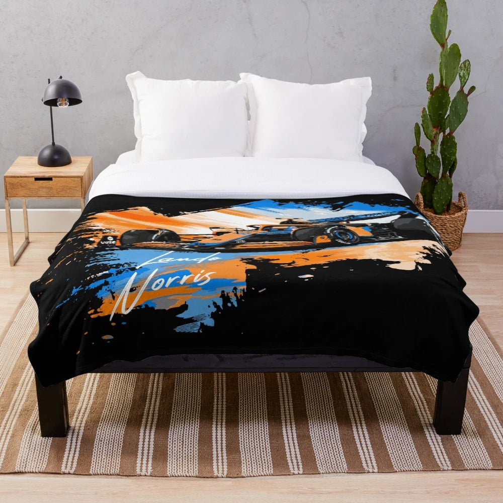 Vintage-inspired plush blanket featuring a minimalist design of Lando Norris' Formula 1 car