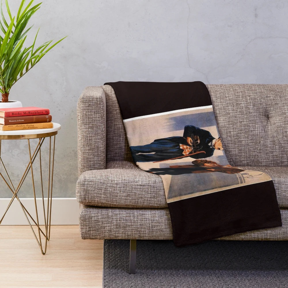 Vintage Le Vagabond Plush Blanket with Charlie Chaplin Inspired Design