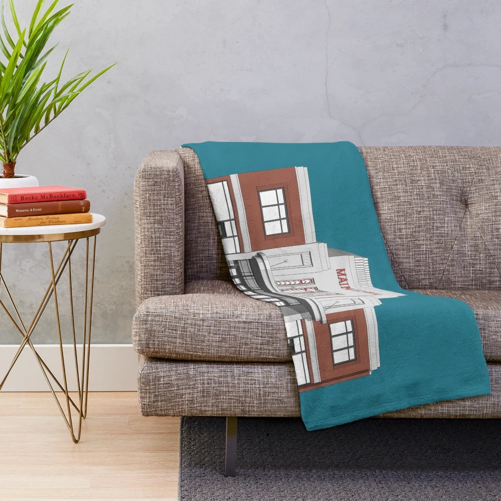Maindee Cinema Newport Plush Blanket with Modernist Architecture Illustration