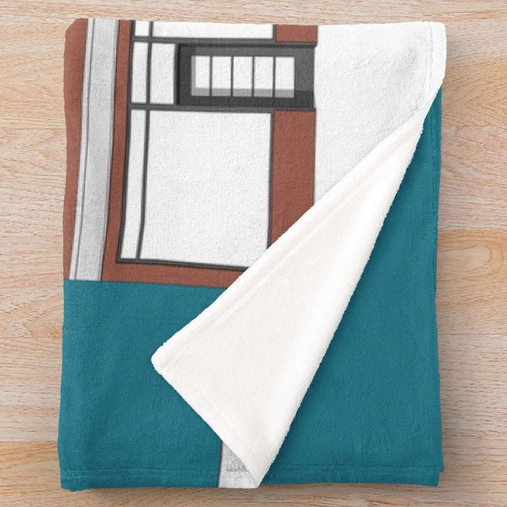 Maindee Cinema Newport Plush Blanket with Modernist Architecture Illustration