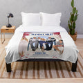 Vintage-style plush blanket featuring Mamma Mia movie characters and music