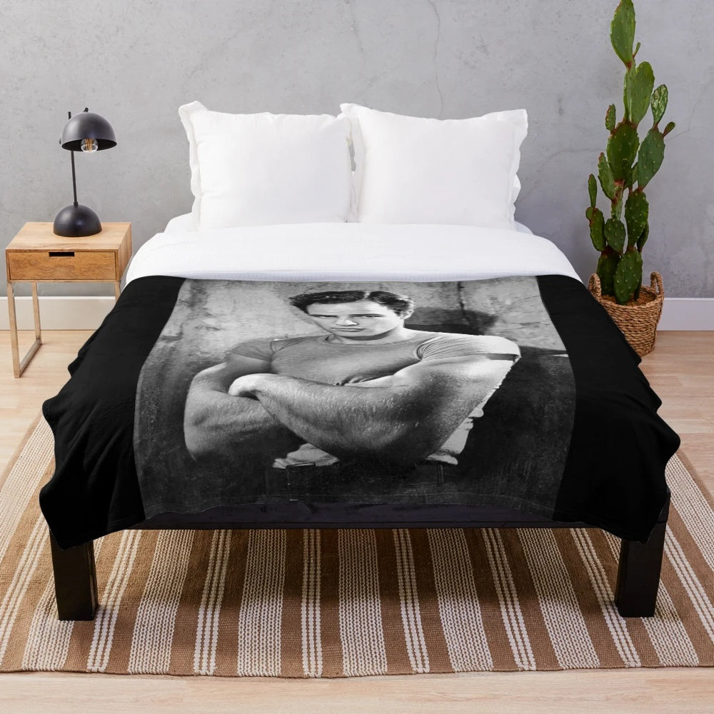 Marlon Brando Black and White Vintage Portrait Plush Blanket