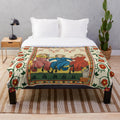 Vintage medieval music-themed plush blanket with antique miniature and wild roses