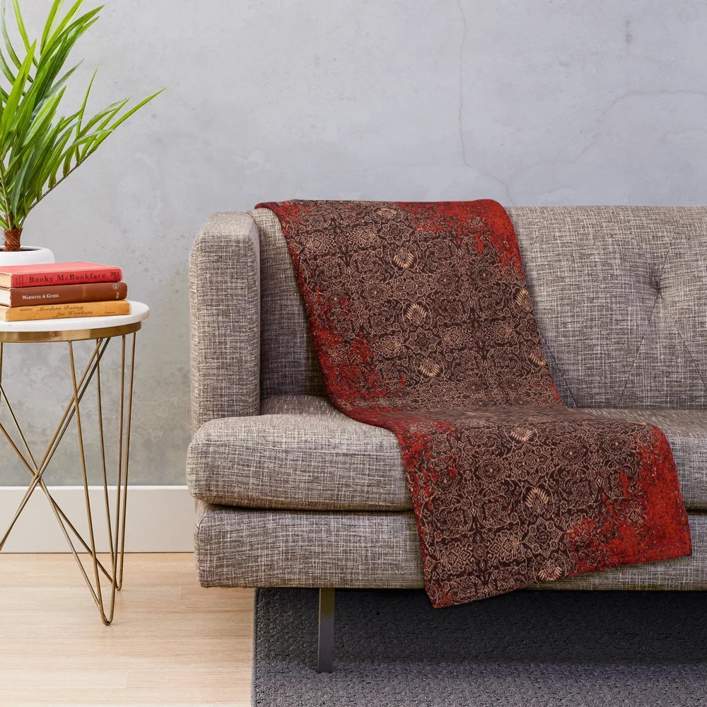 Vintage-inspired Moroccan plush blanket with traditional artwork