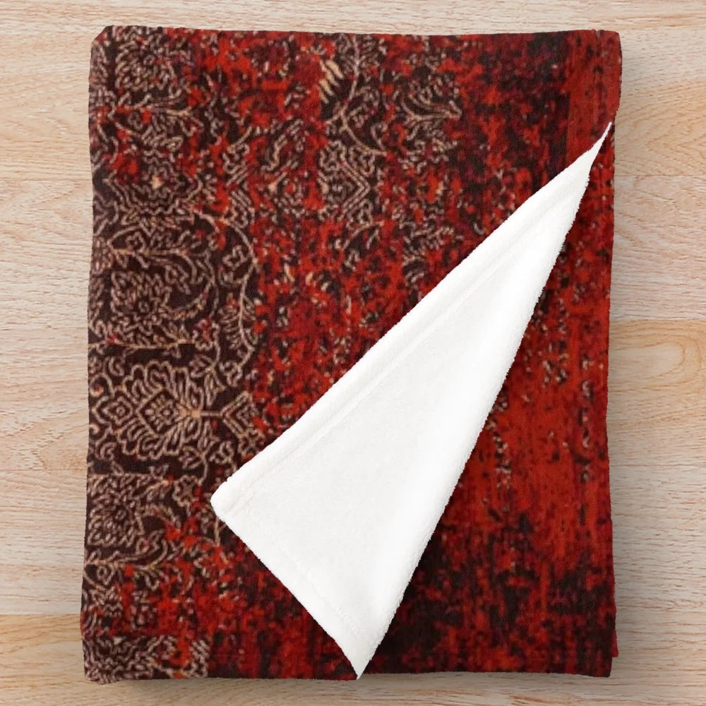 Vintage-inspired Moroccan plush blanket with traditional artwork