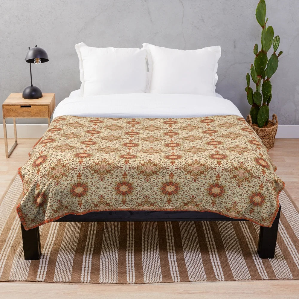 Moroccan style plush blanket in orange with bohemian, vintage-inspired design