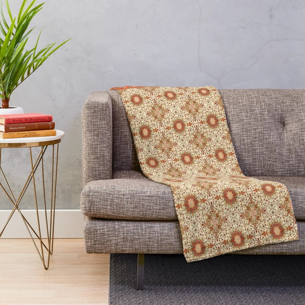 Moroccan style plush blanket in orange with bohemian, vintage-inspired design