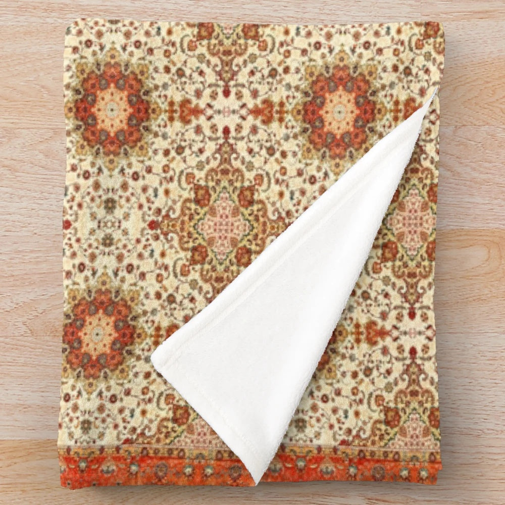 Moroccan style plush blanket in orange with bohemian, vintage-inspired design