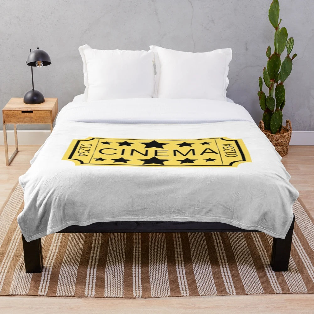 Vintage-inspired movie ticket plush blanket