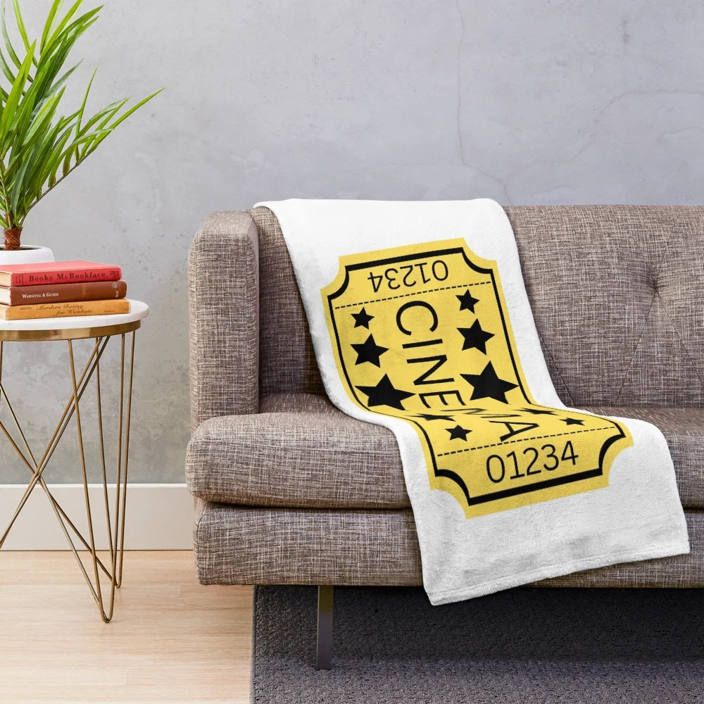 Vintage-inspired movie ticket plush blanket