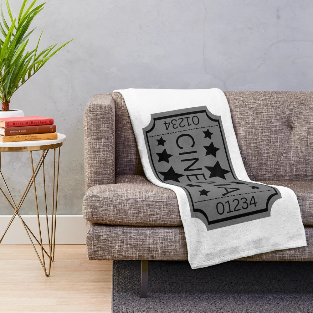 Vintage-inspired movie ticket plush blanket