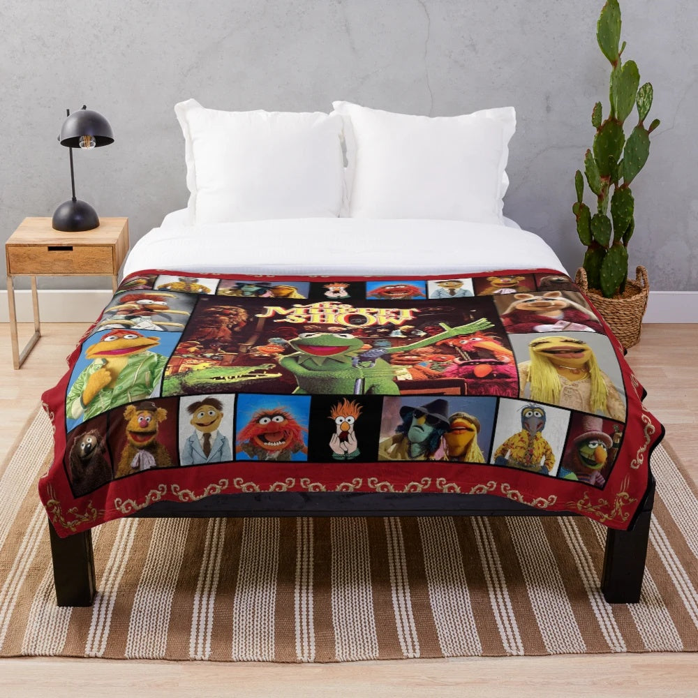 Vintage-inspired photo collage plush blanket featuring characters from The Muppet Show