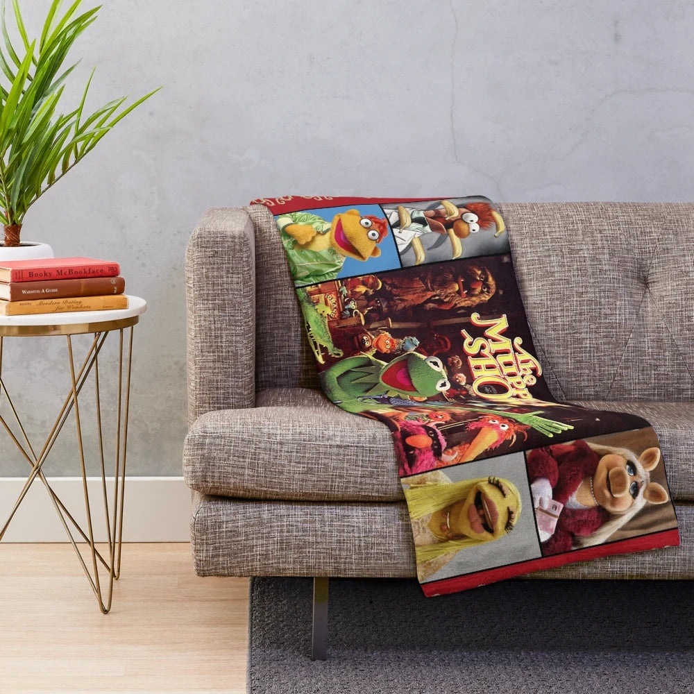 Vintage-inspired photo collage plush blanket featuring characters from The Muppet Show