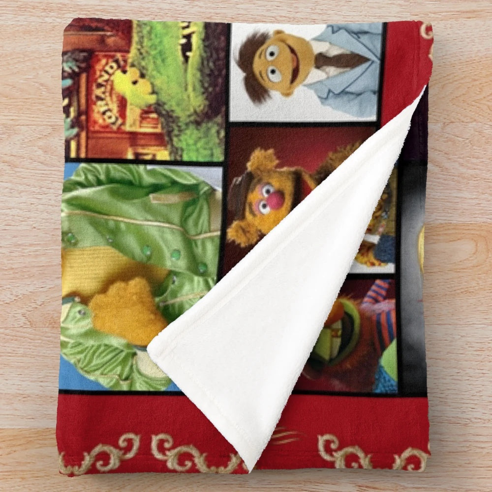 Vintage-inspired photo collage plush blanket featuring characters from The Muppet Show