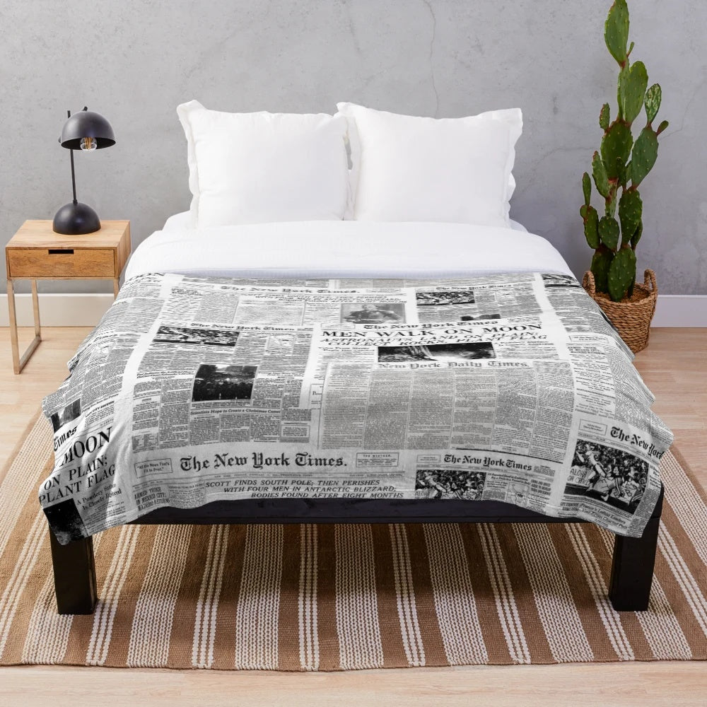 Soft and Cozy Vintage Newspaper Print Plush Blanket