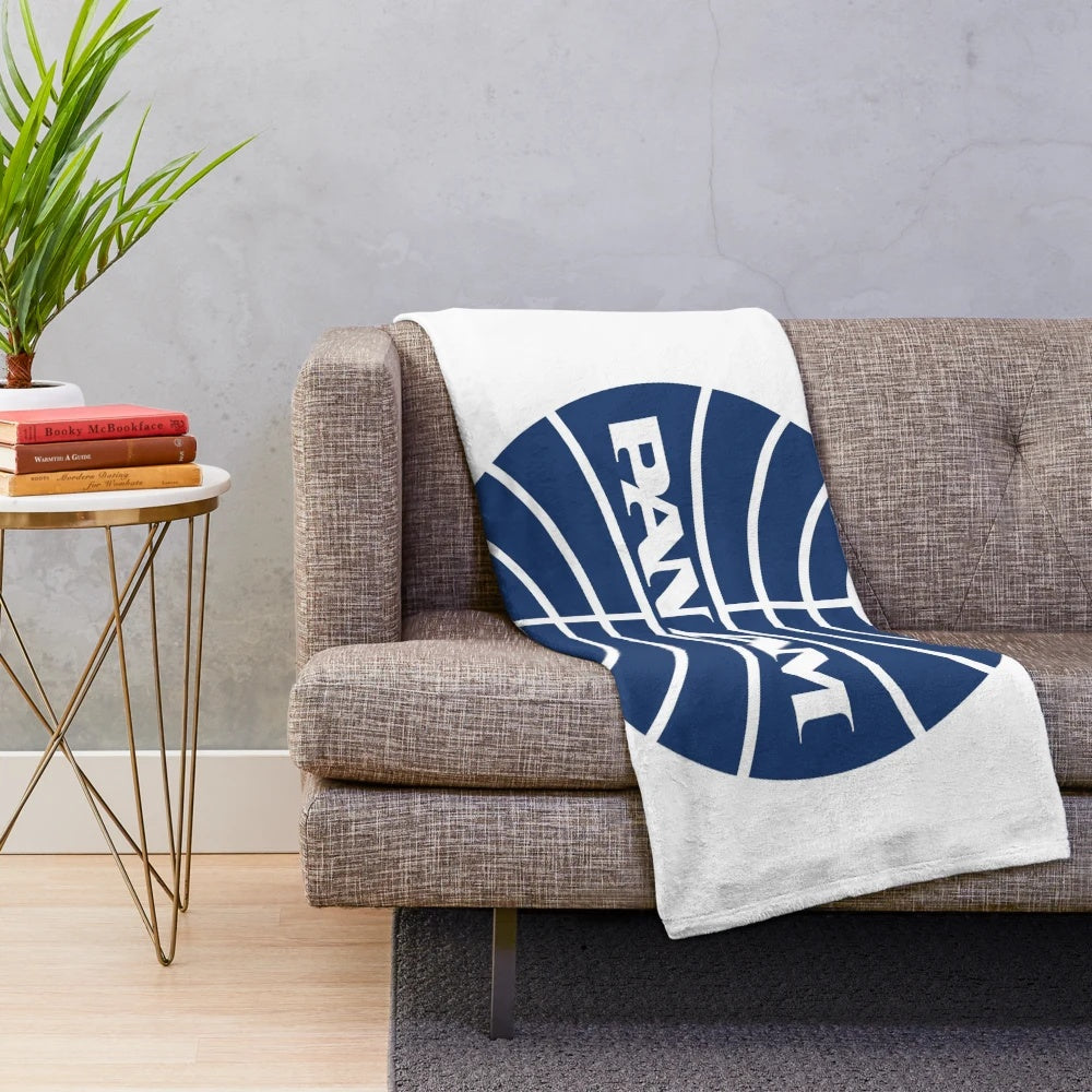 Plush blanket with vintage Pan Am airline logo design