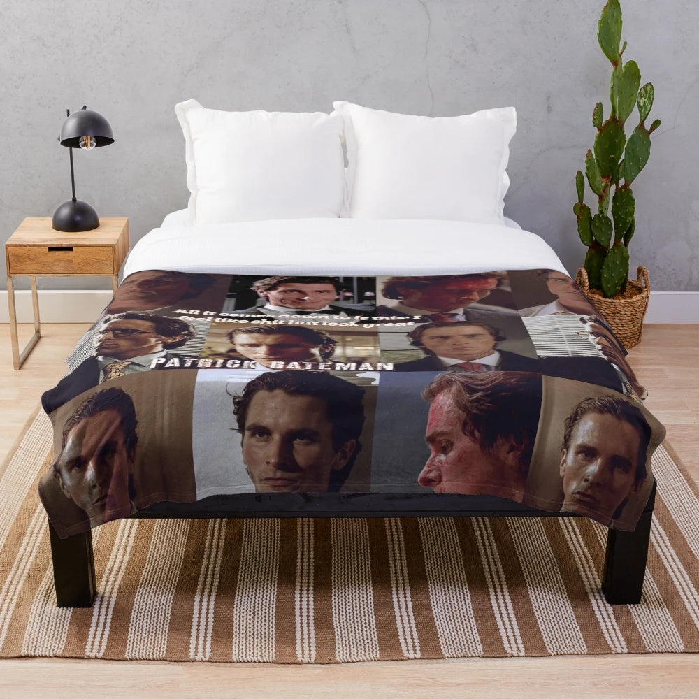 Vintage-Inspired Patrick Bateman Plush Blanket from the movie American Psycho