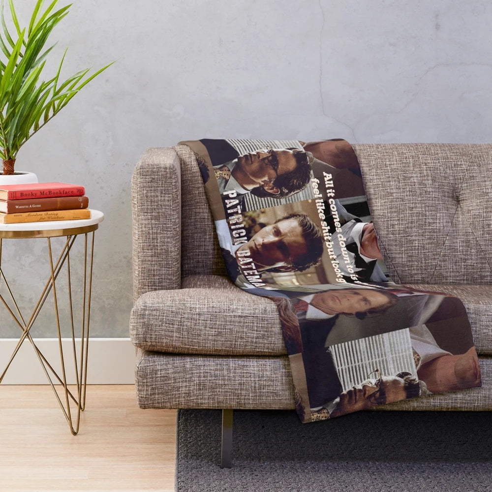 Vintage-Inspired Patrick Bateman Plush Blanket from the movie American Psycho