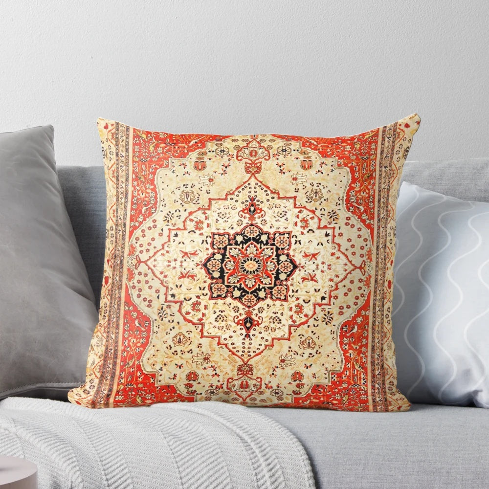 Vintage-style Persian rug print decorative throw pillow with floral and geometric patterns