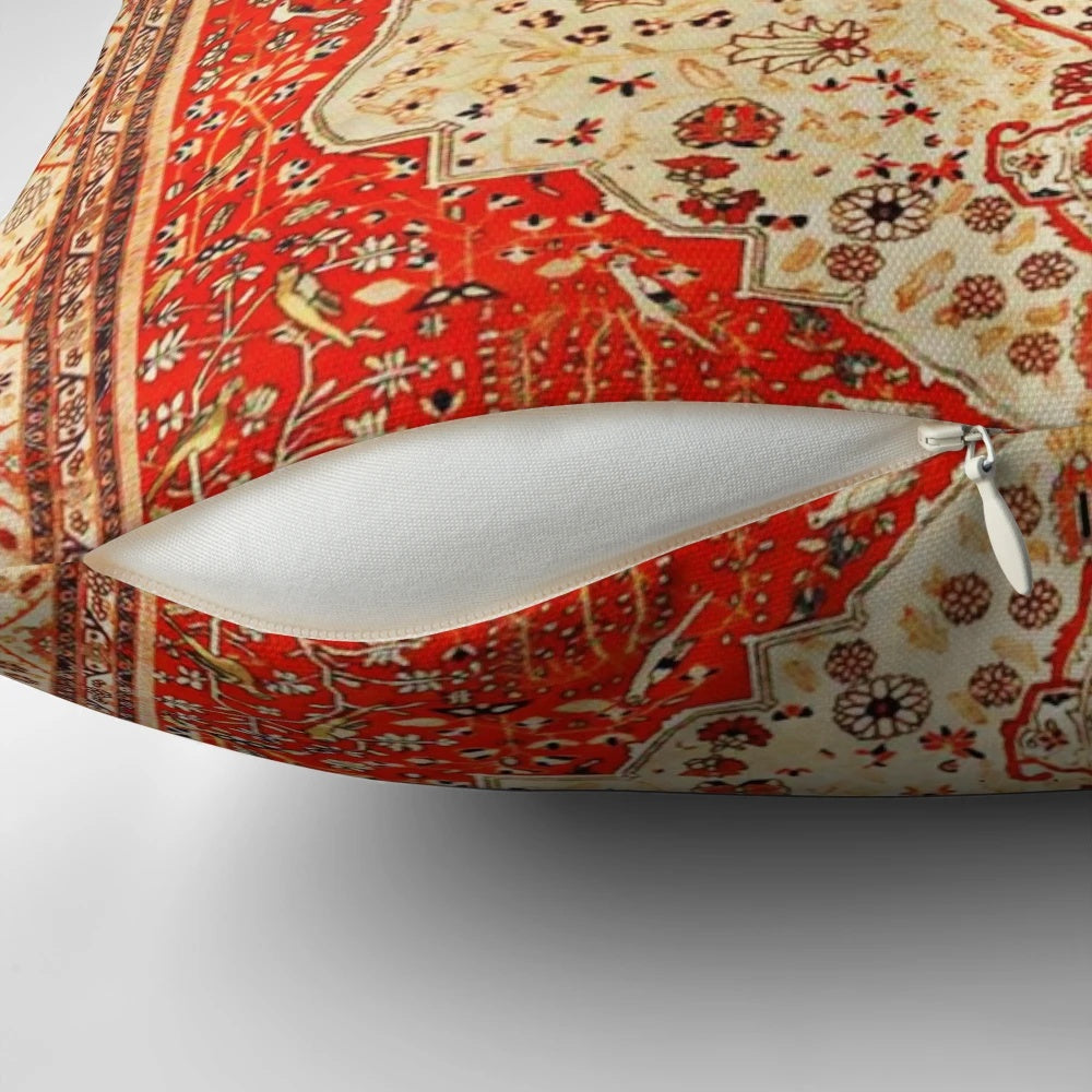 Vintage-style Persian rug print decorative throw pillow with floral and geometric patterns