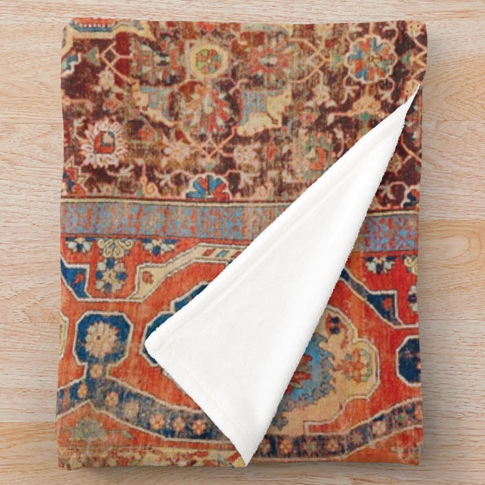 Vintage Persian rug print plush blanket