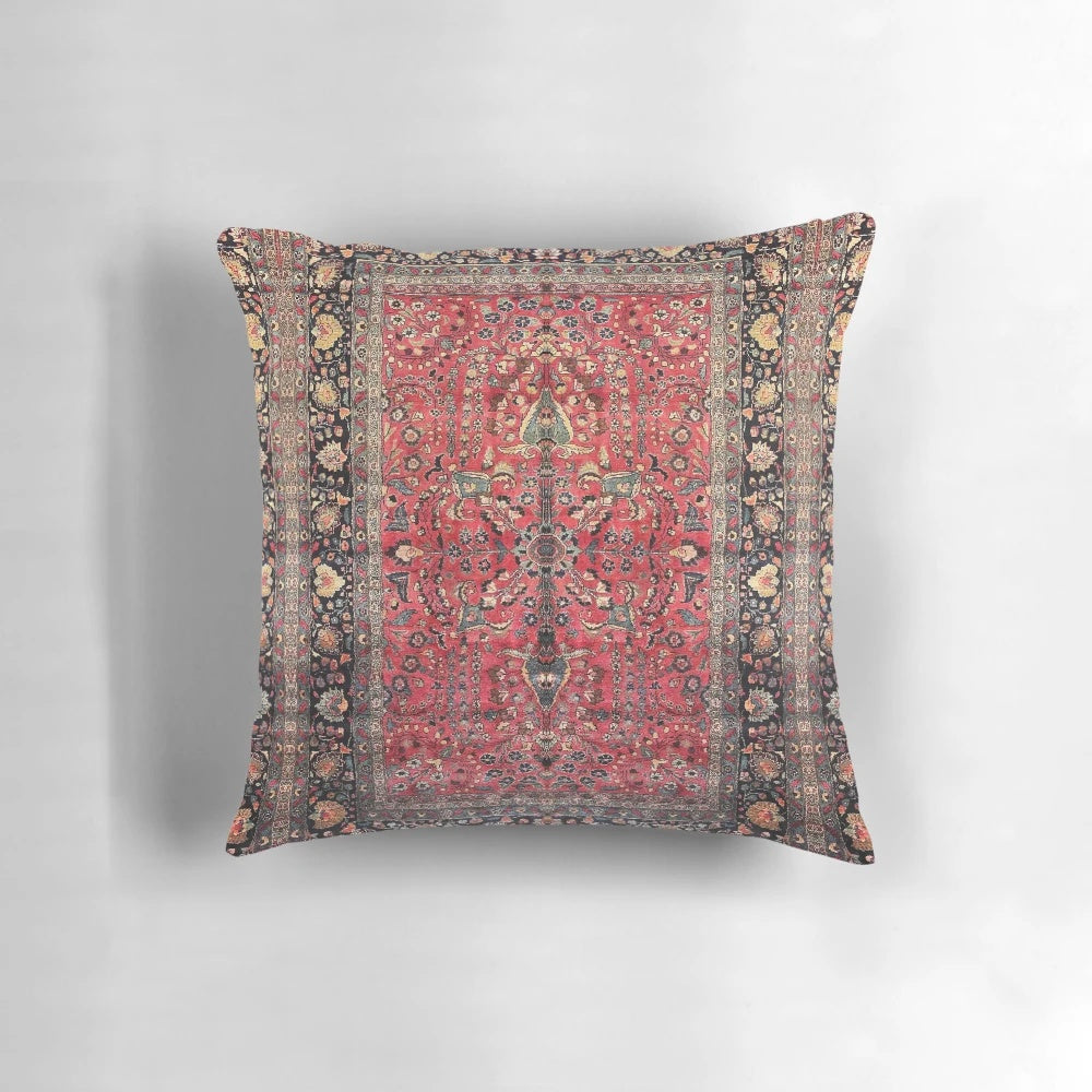 Antique-inspired red pillow with Persian rug design for bohemian home decor
