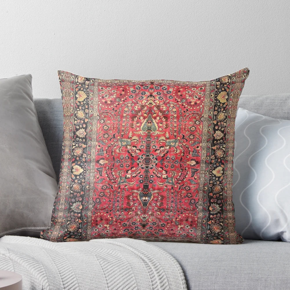 Antique-inspired red pillow with Persian rug design for bohemian home decor
