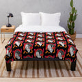 Vintage-inspired "Pin-Up Geisha" plush blanket with abstract, minimalist design