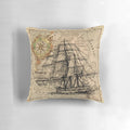 Antique-style pillow featuring a vintage world map and sailing ship design in a dark academia aesthetic.