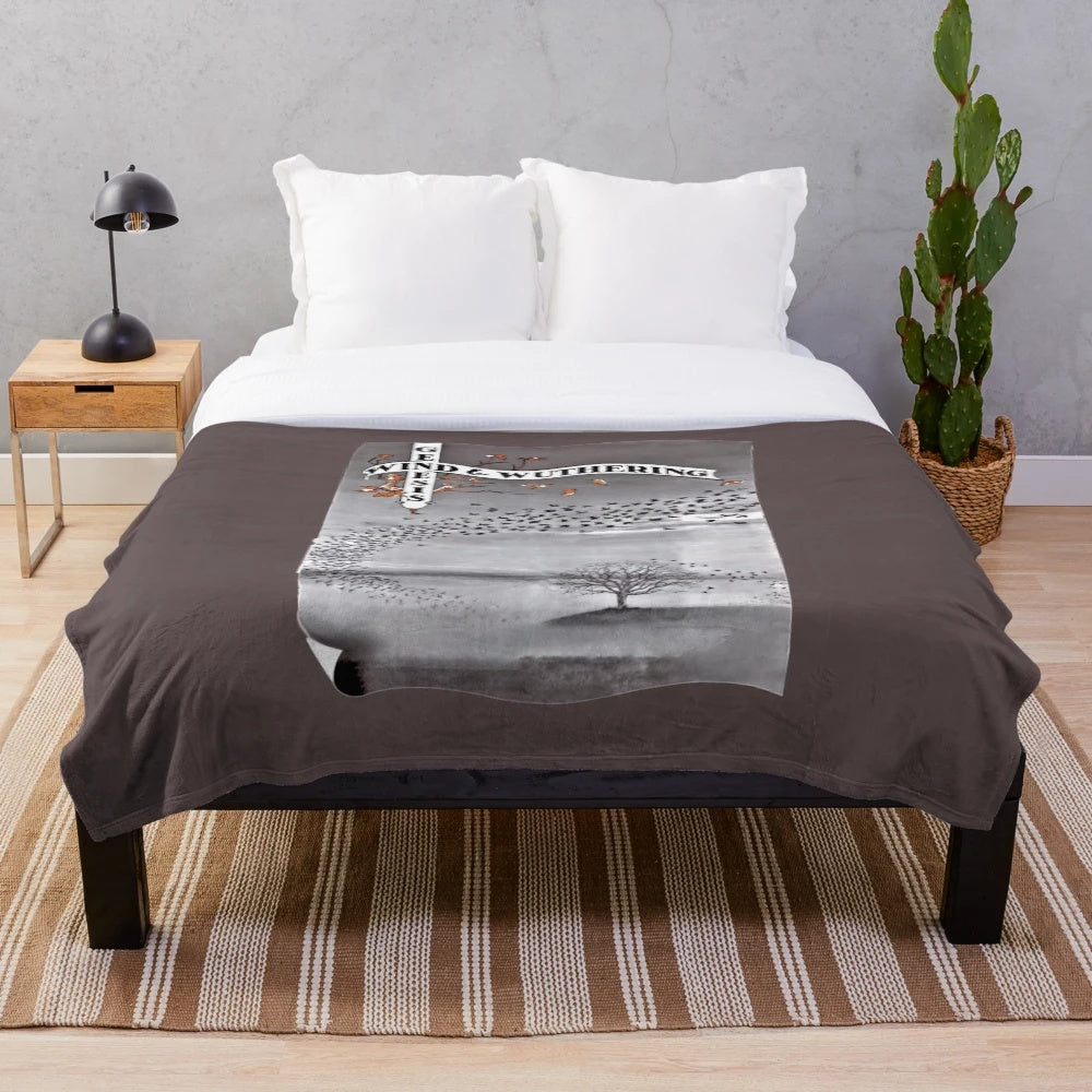 Plush blanket with vintage-inspired 70s progressive rock album cover design