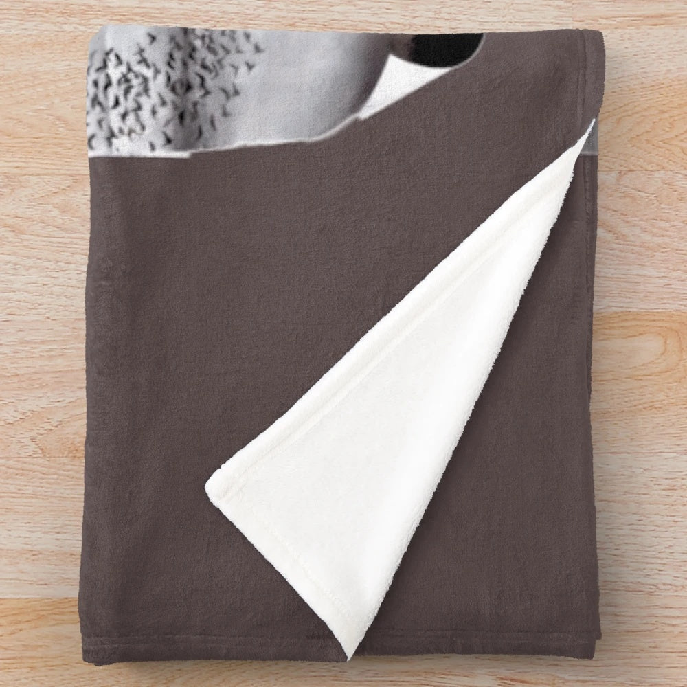 Plush blanket with vintage-inspired 70s progressive rock album cover design