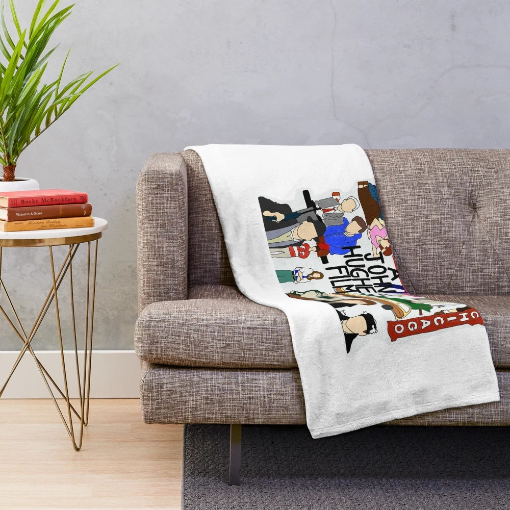 Plush blanket with vintage-style photography from classic John Hughes movies