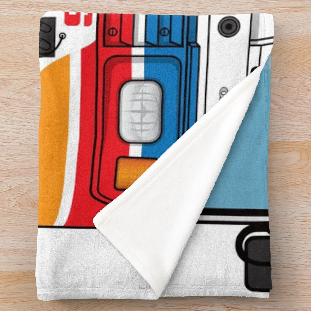Plush blanket with vintage bus illustration design