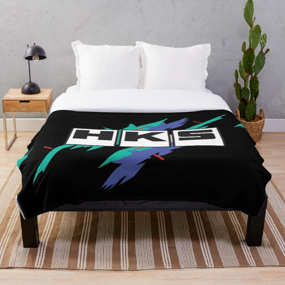 Vintage-inspired plush blanket with Japanese car graphics