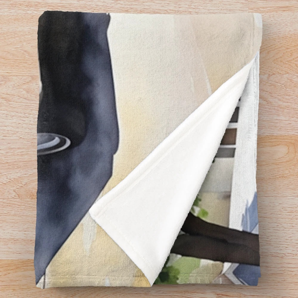 Vintage-inspired plush blanket featuring historic market design