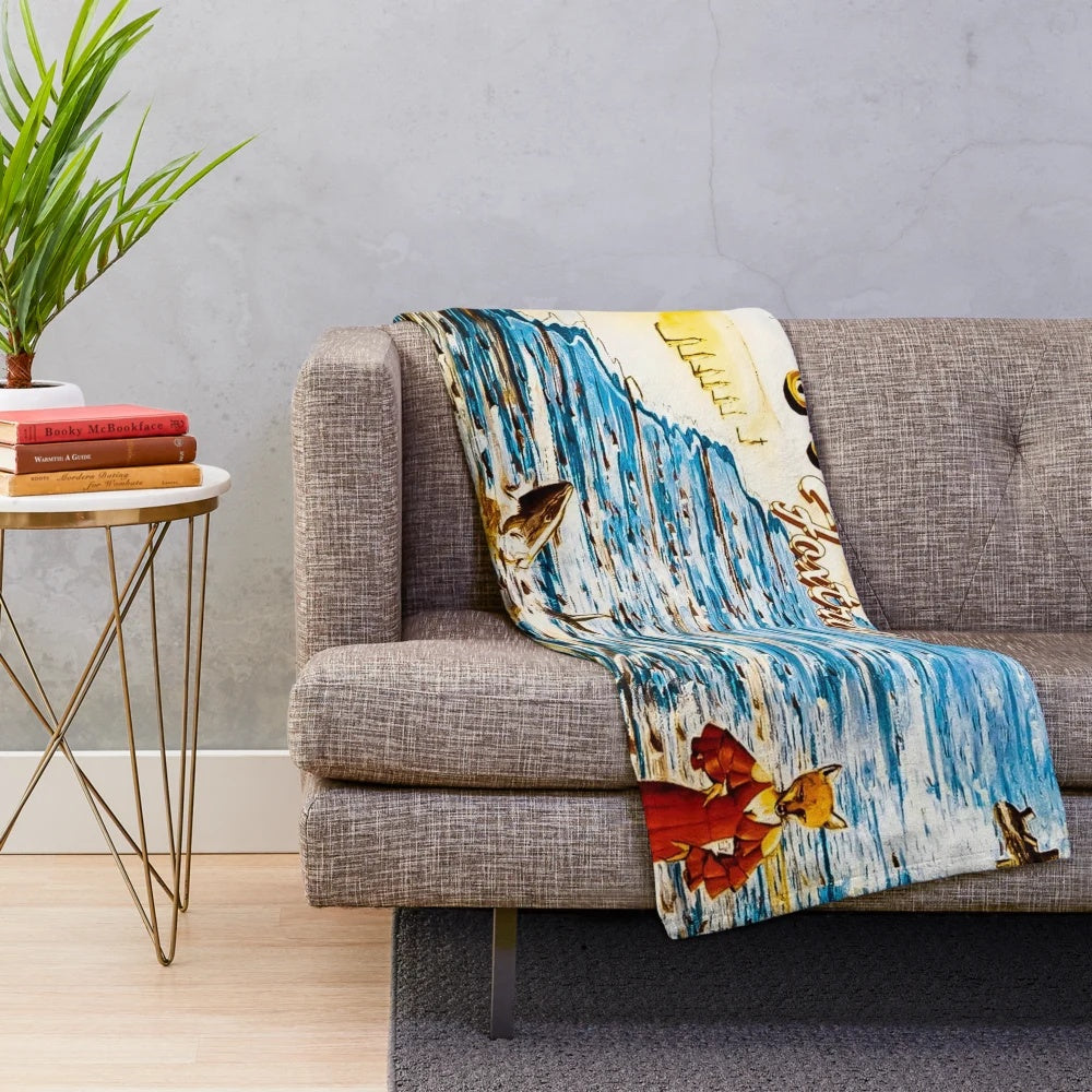 Vintage-inspired plush blanket with progressive rock music design