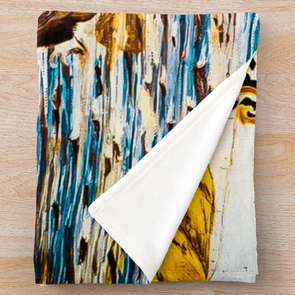 Vintage-inspired plush blanket with progressive rock music design