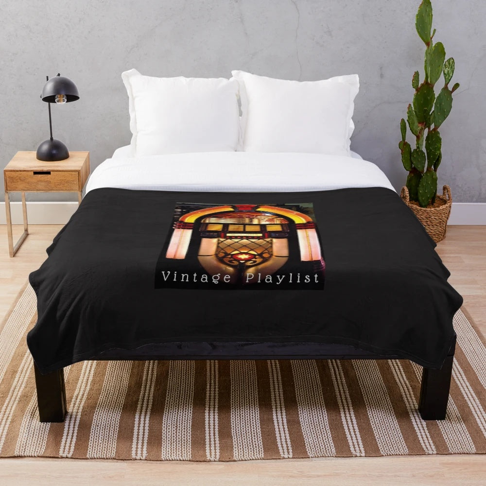 Vintage-inspired plush blanket featuring a classic Wurlitzer jukebox and retro music playlist