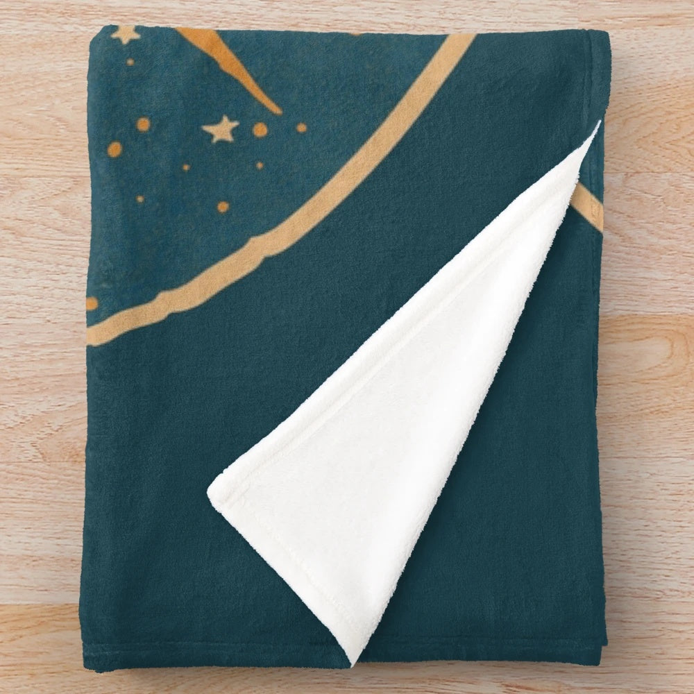 Vintage-style plush blanket featuring a sun and moon celestial art design