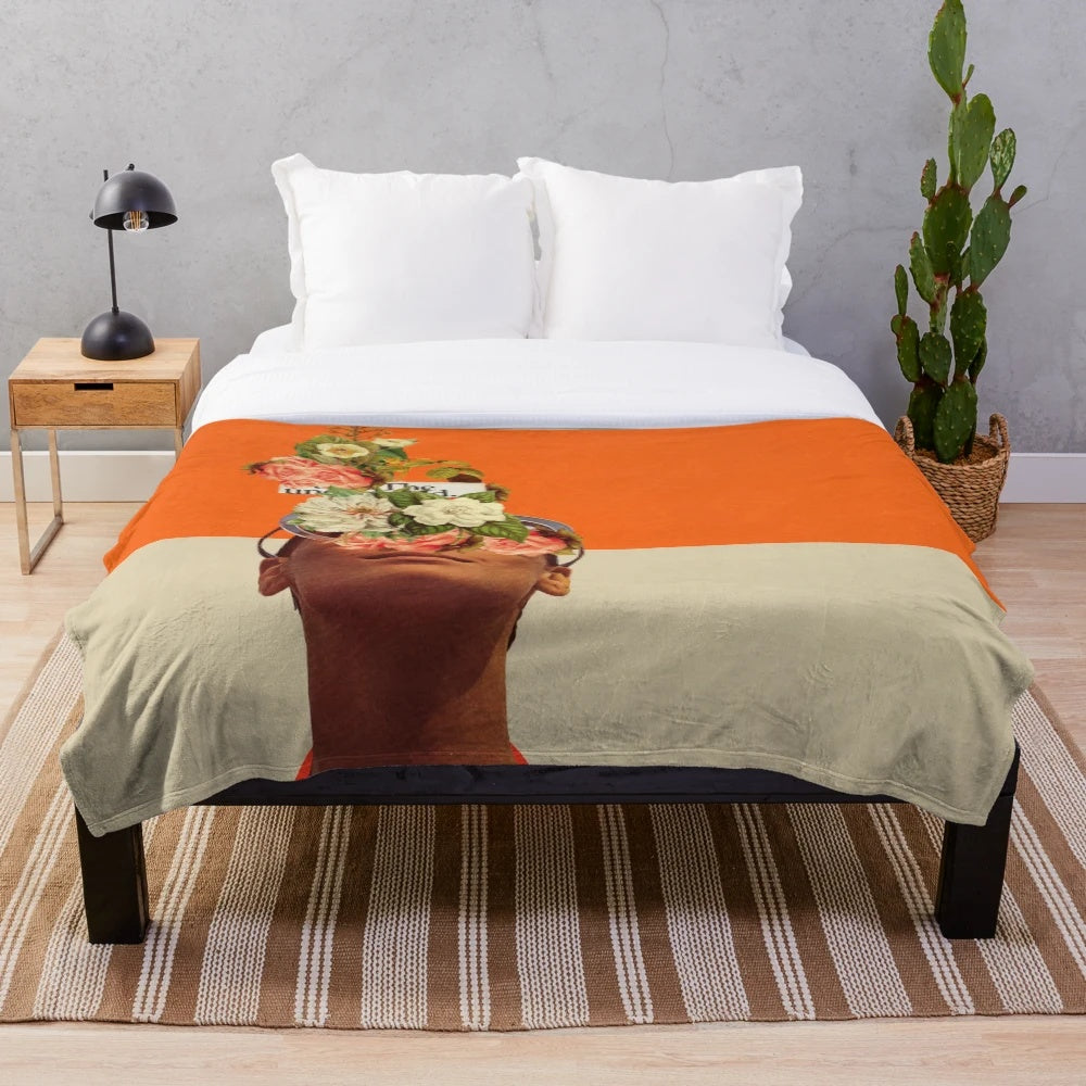 Vintage-inspired plush blanket with a surreal, pop art-influenced floral design