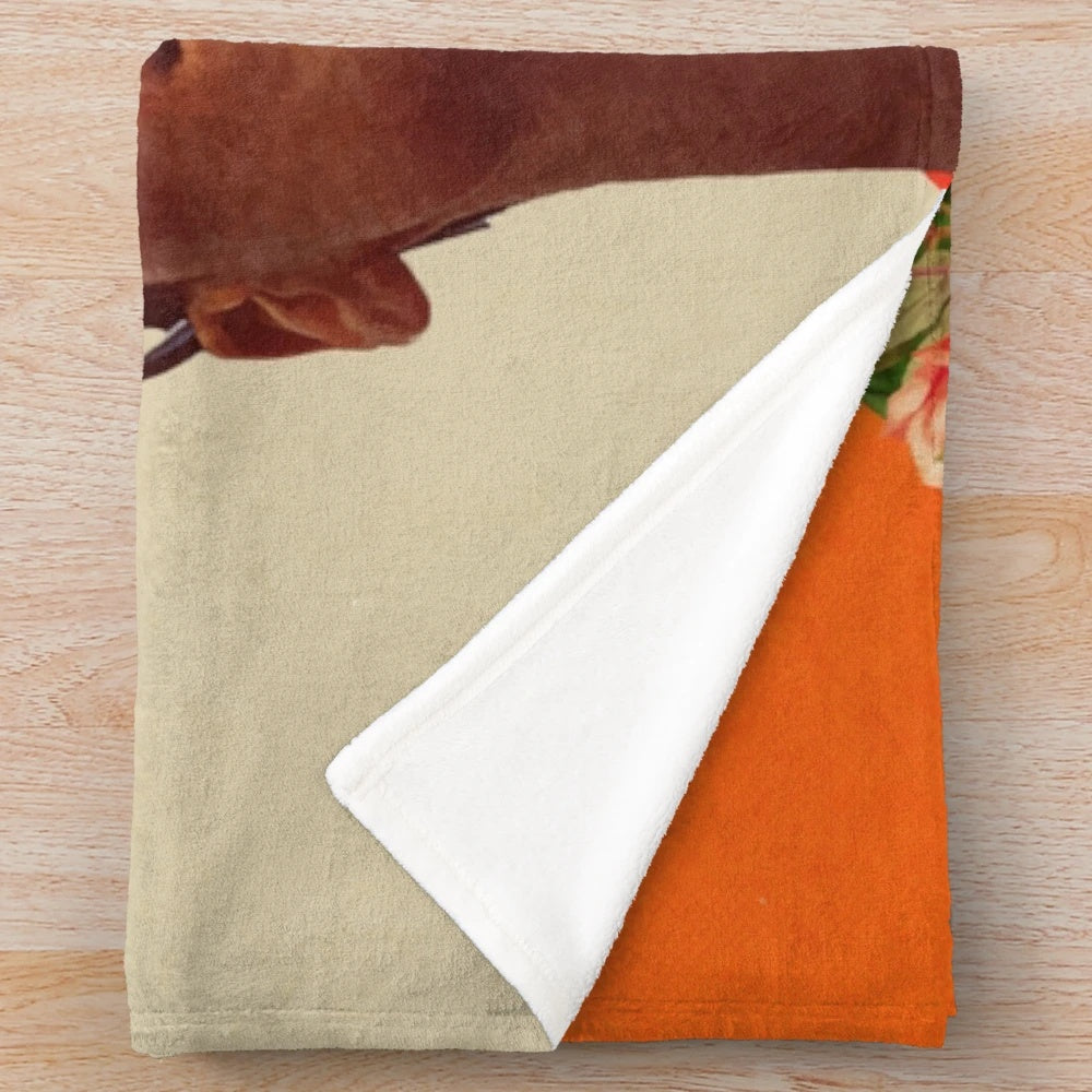 Vintage-inspired plush blanket with a surreal, pop art-influenced floral design