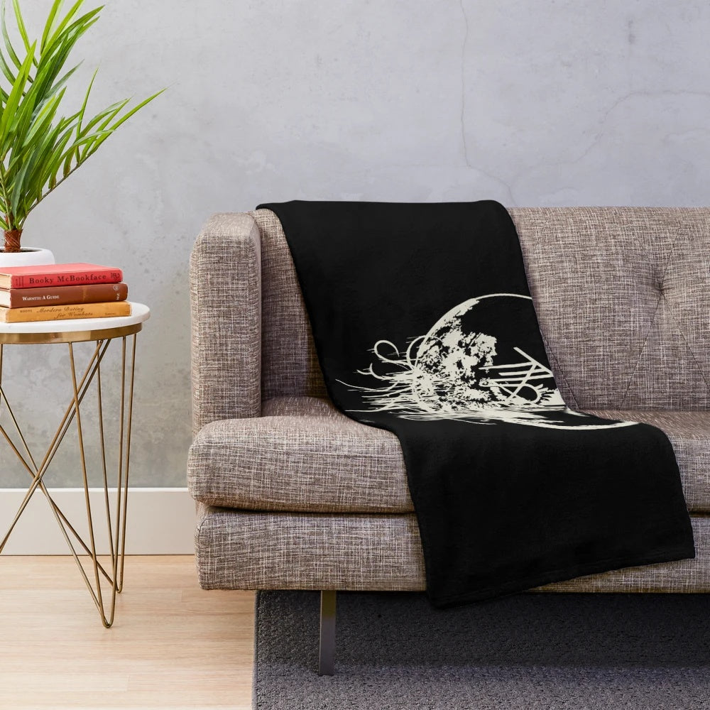 Soft, cozy plush blanket with a vintage-inspired moon design