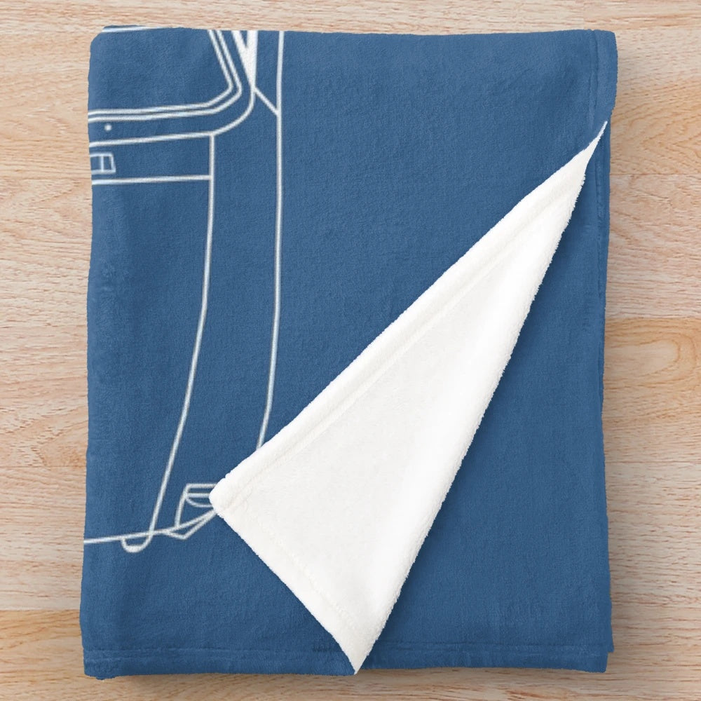 Plush blanket featuring a detailed blueprint design of the MGB GT sports car