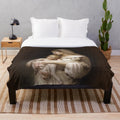 Plush blanket featuring a vintage inspired religious scene of the Virgin Mary holding baby Jesus and a lamb