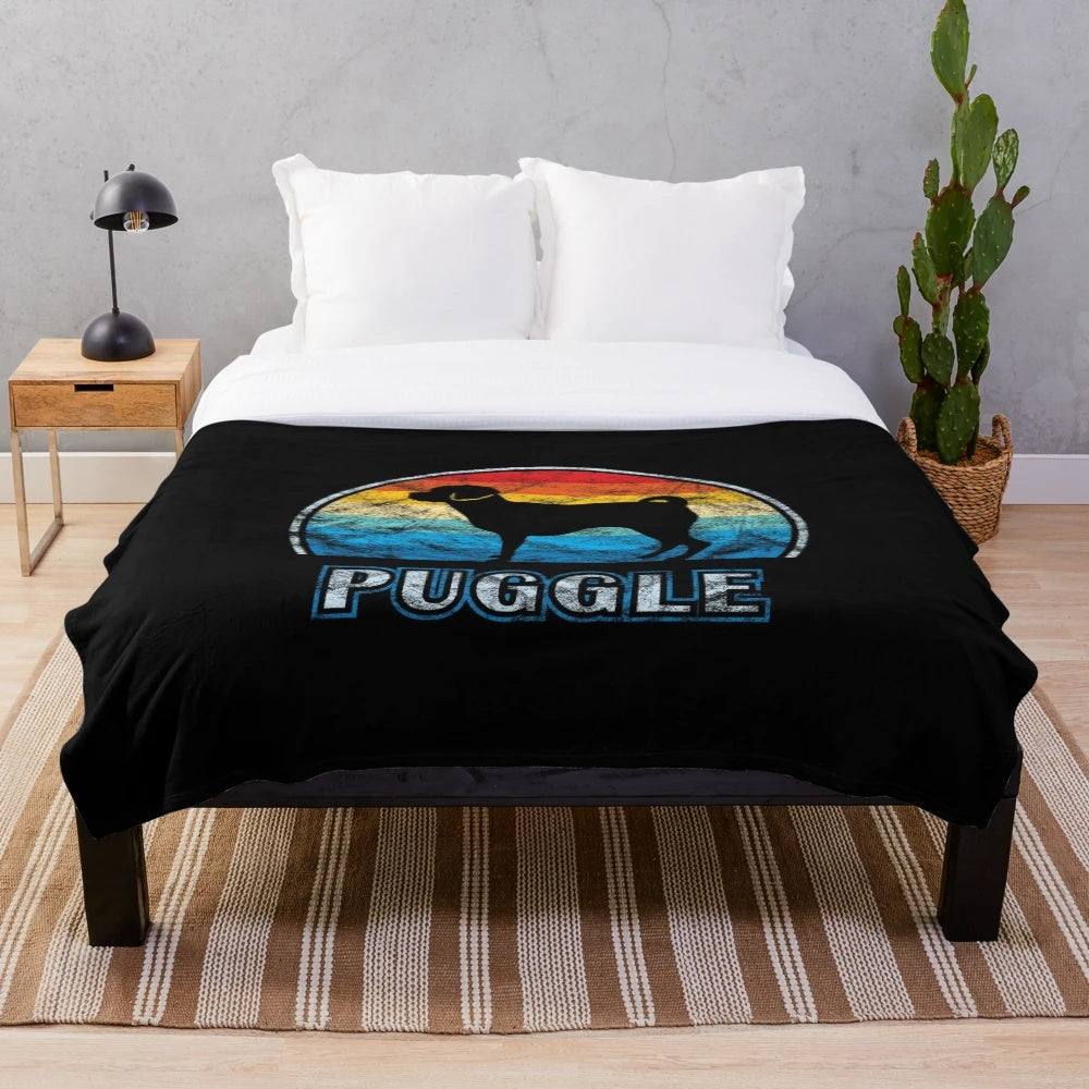 Vintage-style Puggle dog plush blanket